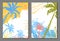 Set of exotic tropical  landscapes with  palms. Vector seascape. Abstract backgrounds. Summer banners, templates, wallpaper, cards