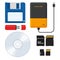 Set of external Storage media: Floppy disk, External hard disk drive, Flash drive USB memory stick, CD or DVD disk, SD