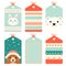 Set of eye-catching Christmas card, banner, background, flyer, placard in naive hand-drawn style. Collection of gift tag, label or