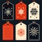 Set of eye-catching Christmas card, banner, background, flyer, placard with snowflakes. Collection of gift tag, label or poster