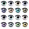 Set of eyes isolated on a white background. Different eye colors. Realistic. Most common eye colors. Ophtalmology.