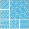 Set of fabric textures in light blue colors-seamless patterns.