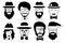 Set face fake person, hipster head silhouette isolated, vector illustration.