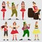 Set of faceless men and women characters wearing traditional clothes for Oktoberfest festival concept.