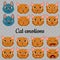 Set of faces of cats on a gray background