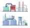 Set of factory industry buildings, flat icons.