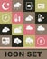 Set Fahrenheit, Cloud with rain, Meteorology thermometer, Weather forecast, Compass, Moon and moon icon. Vector