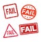 Set of fail stamp. Fail square, circle, rectangle, triangle grunge sign. Red vintage label. Vector illustration. Isolated on white