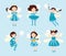 Set of fairies or elves girls cartoon flat vector illustration in blue isolated.