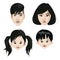 Set of a family of Asian nationality. A collection of portraits of Asians. The faces of children and teenagers of Asian