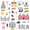 Set of famous symbols and landmarks of Berlin. Vector bright set of icons