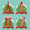 Set of famous world landmark buildings icons with Christmas badge in flat design .