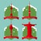 Set of famous world landmark buildings icons with Christmas badge in flat design .
