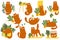 Set of fanny cats characters and plants. Vector character cute kitten. Cozy home with plants and red cat. Cartoon Animals