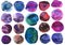 set of fantastic watercolor blur circles. bright and colorful interspersed with crystals.