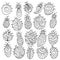 Set of fantasy insects, contour doodle bugs with patterns and curls for design and creativity