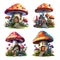 Set of fantasy small mushroom house