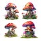 Set of fantasy small mushroom house