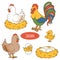 Set of farm animals and objects, vector family chicken