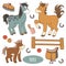 Set of farm animals and objects, vector family horse