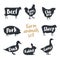 Set of farm animals with sample text. Silhouettes hand drawn animals: cow, rooster, chicken, sheep, pig, rabbit, duck, goose.