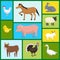 Set of farm domestic animals seamless pattern vector illustration. Collection of cute pet animal. Cartoon cow and horse