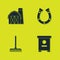 Set Farm house, Hive for bees, Garden rake and Horseshoe icon. Vector