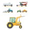 Set farm machinery. agricultural industrial equipment vehicles and farm machines. Tractors, harvesters, combines.