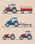 Set of farm tractors isolated on beige background.