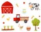 Set of farmer element. Vegetables, fruits, farm animals. Vector illustrations.