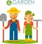 Set of farmer gardener man and woman in flat style