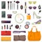 Set of fashion accessories. Women items and accessories.