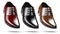 Set of a fashion elegant black red and brown men`s shoes. 3d render of leather male boots isolated on white background