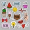 Set of fashion patches, badges, pins, stickers. Cool trendy hand drawn design. Isolated objects