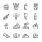 Set of fast food and drink outline icons. Meal and beverage line vector illustration.
