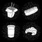 Set of fast food illustrations - wok, hot dog, coffee and croissant.