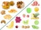Set of fast food items and healthy fruit isolated