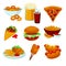 Set of fast food meals. Collection cartoon snack icons