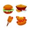 Set of fast food meals. Collection cartoon snack icons