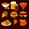 Set of fast food meals. Collection cartoon snack icons