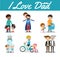 Set of father and Child on white background, i love dad, Happy father Day, father and child, father with kid. Vector illu