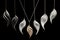 A set of featuring various pendant shapes from silver sleek metal on a black background