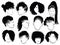 Set of female afro hairstyles. Collection of dreads and afro braids for a girl. Black and white illustration for a