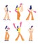 Set of Female Characters in Casual and Formal Clothing Stand in Different Postures, Gesturing, Choosing or Buying Dress