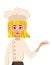 Set of female characters. Woman cook points to the hand to the side. Vector illustration