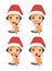 Set of female emoji customer support phone operator in Christmas hat. Callcenter worker with headset. Cartoon vector