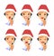 Set of female emoji customer support phone operator in Christmas hat. Callcenter worker with headset. Cartoon vector