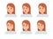 Set of female facial emotions. Woman emoji character with different expressions.