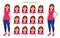 Set of female facial expression. Collection of girl / woman`s emotions.