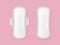 Set of female menstrual cycle sanitary napkins on rose background